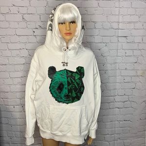 Denimicity Split Bear head with rhinestones hoodie. White/green. Size large